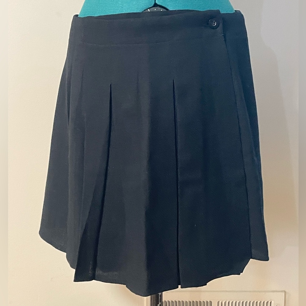 VTG 90s ROCOCO Wool Fold over Envelope Black Mini/ Midi Adjustable Skirt